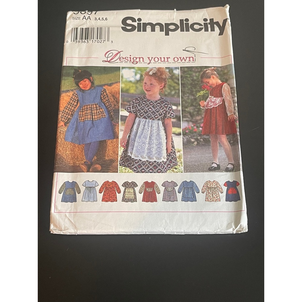 00609-Simplicity 9697 1995 Child Design Your Own Dress Pattern Size AA 3-6 UNCUT